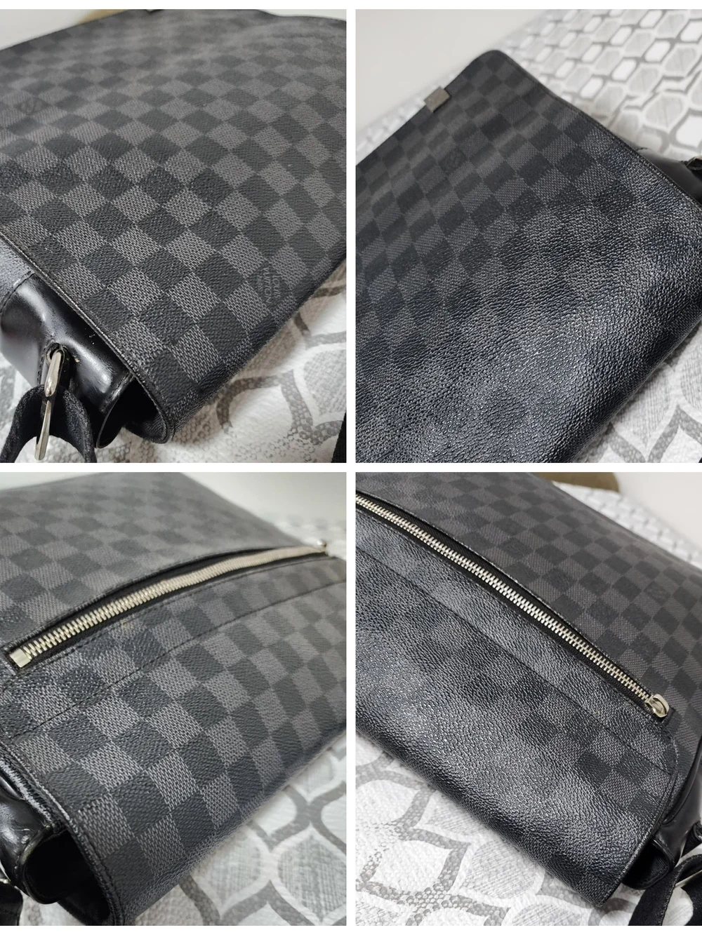 LOUIS VUITTON Damier Graphite District GM Men Messenger Bag Black/Grey